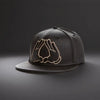 Matte Black PU Leather Unisex Flat Brim Baseball Cap - Minimalist Hands Print Design Sun Protection Hat