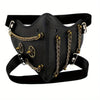 Cyberpunk & Steampunk Style Adult Faux Leather Mask with Golden Chains - Funky, Edgy Halloween Party Accessory