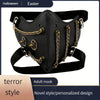 Cyberpunk & Steampunk Style Adult Faux Leather Mask with Golden Chains - Funky, Edgy Halloween Party Accessory