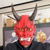 Themed Red Demon Mask with Black Horns - Handcrafted ABS Resin Prop