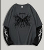 Gothic Dark Thorns Pattern Print Contrast Color Long Sleeve T-shirt