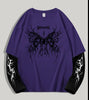 Gothic Dark Thorns Pattern Print Contrast Color Long Sleeve T-shirt