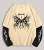 Gothic Dark Thorns Pattern Print Contrast Color Long Sleeve T-shirt