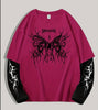 Gothic Dark Thorns Pattern Print Contrast Color Long Sleeve T-shirt