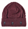 Unisex Skull Design Knit Beanie Hat with 3D Skull Patches