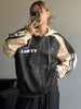 Women's Y2K Color Block Hoodie with "Wealth" Letter Print