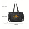 Fashion Canvas Tote Bag, Preppy Dark Grey with Chain &amp; Embroidery