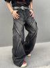 Men'S Loose-Fit Wide Leg Jeans, Street Style Solid Color Denim, Cotton Blend