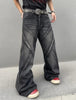 Men'S Loose-Fit Wide Leg Jeans, Street Style Solid Color Denim, Cotton Blend
