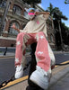 Men's Loose Fit Star Pattern Pink & White Denim Jeans