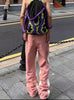 Men's Loose Fit Star Pattern Pink & White Denim Jeans