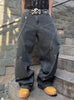 Street Retro Washed Color Loose Jeans for Men & Women