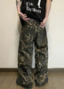 Men'S Retro American Leopard Print Cargo Jeans with Multiple Pockets