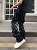 New Fashionable Spider Web Stripe Print Casual Loose Wide-Leg Jeans for Men