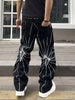 New Fashionable Spider Web Stripe Print Casual Loose Wide-Leg Jeans for Men