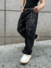 Unisex Street Style Embroidered Spider Web Denim Jeans, Loose Fit