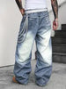 Men's Trendy Loose Chain Print Faux Jeans, Street Fashion Stylish Casual Straight Leg Pants