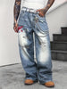 Men's Trendy Loose Chain Print Faux Jeans, Street Fashion Stylish Casual Straight Leg Pants