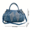 Vintage-Inspired Tote with Rhinestone Wing Design