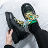 Men'S Stylish Black Derby Sneakers with Colorful Accents