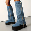 Women's High-Heel Thick Platform Motorcycle Boots
