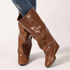 Women's Red Crocodile-Textured PU Slip-On Knee-High Boots