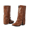 Women Western Shoes Slip On Mid Heel Mid Calf Boots