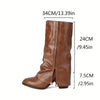 Women Western Shoes Slip On Mid Heel Mid Calf Boots