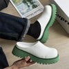 Men's White Slip-On Sneakers with Green Accents