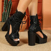 Women'S Fashion Retro Roman Open Toe Ankle Booties with Lace-Up Detail