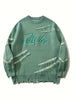 Vintage-Inspired Distressed Sweater with "Indie" Embroidery, Ripped Detail, and Fringe Hem.