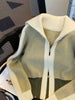 Autumn and Winter High-end Versatile Zipper Turnover Collar Spliced Loose Lazy Style Open Sweater