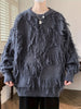 Men's Casual Crew Neck Fringed Pullover Sweater