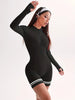 Women'S Pink Long-Sleeve Yoga Jumpsuit with Zipper - High-Stretch