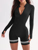 Women'S Pink Long-Sleeve Yoga Jumpsuit with Zipper - High-Stretch