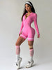 Women'S Pink Long-Sleeve Yoga Jumpsuit with Zipper - High-Stretch