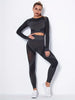 Yoga Sets, Crew Neck Long Sleeve Crop Top with Thumb Hole