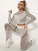 Yoga Sets, Crew Neck Long Sleeve Crop Top with Thumb Hole