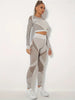 Yoga Sets, Crew Neck Long Sleeve Crop Top with Thumb Hole