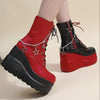 Women's Chunky Platform High Heel Ankle Boots with Star & Chain Accents