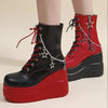 Women's Chunky Platform High Heel Ankle Boots with Star & Chain Accents