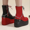 Women's Chunky Platform High Heel Ankle Boots with Star & Chain Accents