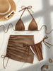 Midsummer Trend Hollow-Out Halter Bikini with Beach Skirt