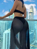 Women'S Solid Color Tie-Top Bikini Set with Long Skirt