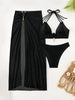 Women'S Solid Color Tie-Top Bikini Set with Long Skirt
