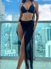 Women'S Solid Color Tie-Top Bikini Set with Long Skirt