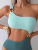 Elegant Mint Green One-Shoulder Crop Top Swimsuit