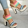 Women's Rainbow Woven Striped Platform Sandals