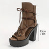 Women'S Fashion Retro Roman Open Toe Ankle Booties with Lace-Up Detail