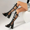 Women's Black High Heel Chunky Platform Open